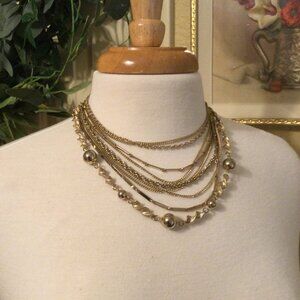 Vintage 1960s Gold Tone Multilayer Necklace